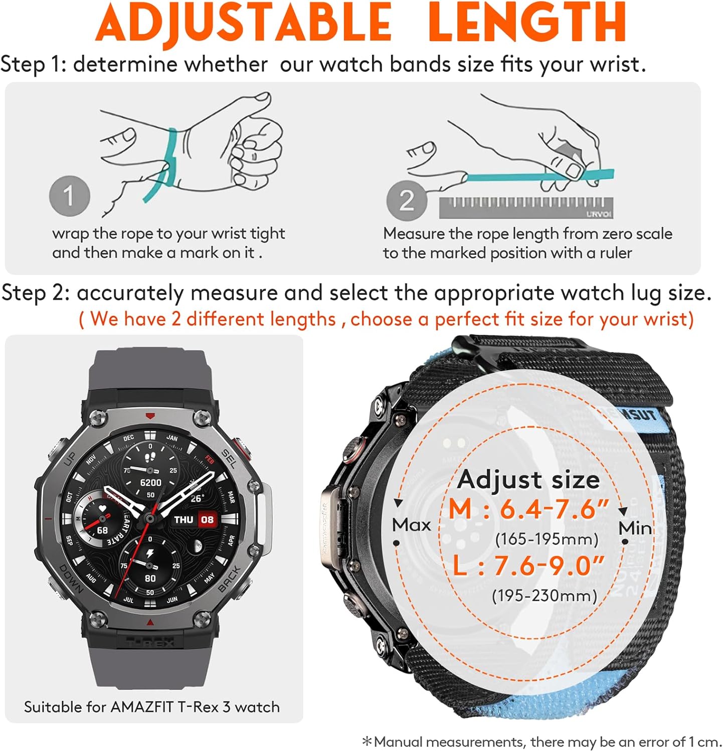 torbollo Watch Bands Compatible with T-Rex 3 / Amazfit T-Rex 3 Pro 48mm, Soft Sport Hoop and Loop Wide Strap Adjustable Wristbands Replacement