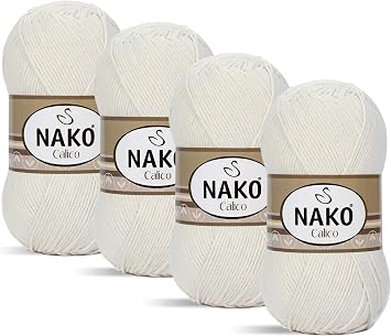 Nako Calico,Cotton Knitting Yarn,4Balls Each SkeinBall 3.53 Oz 100g,You can use it for Knitting Shawl, Dress, Cardigan, Sweater, Amigurumi, Bikini, Placemat, Shawl Ecru 3782
