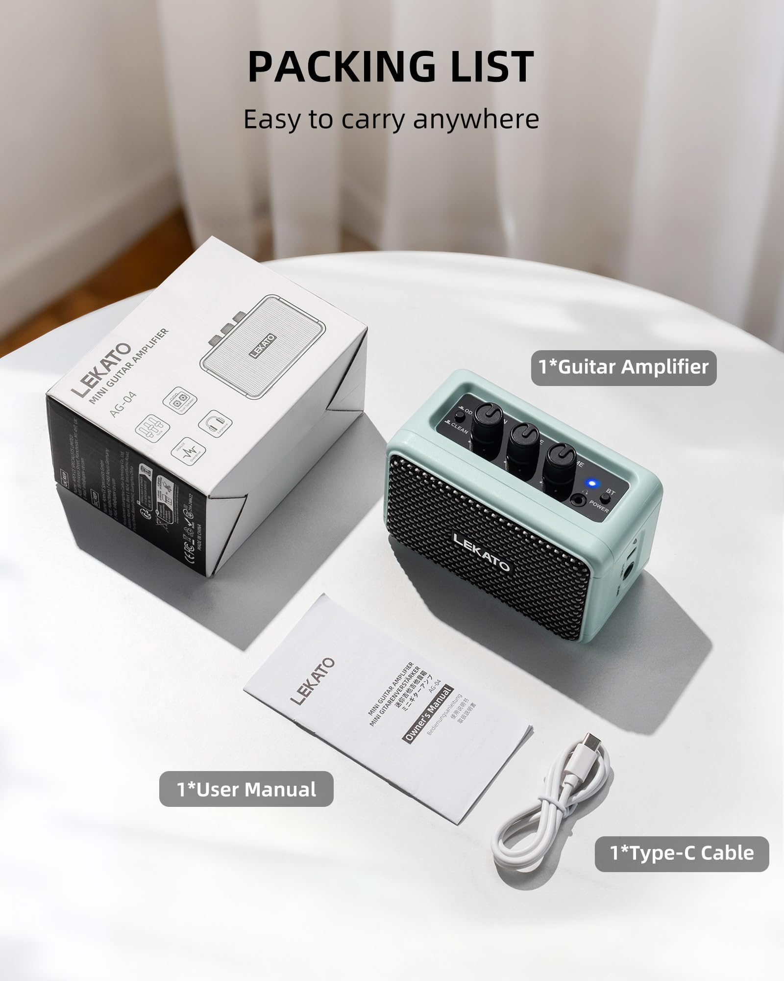 LEKATO 5W Mini amplificatore per chitarra, amplificatore elettrico ricaricabile con effetti Clean/Overdrive, Bluetooth 5.0 portatile (Blu)