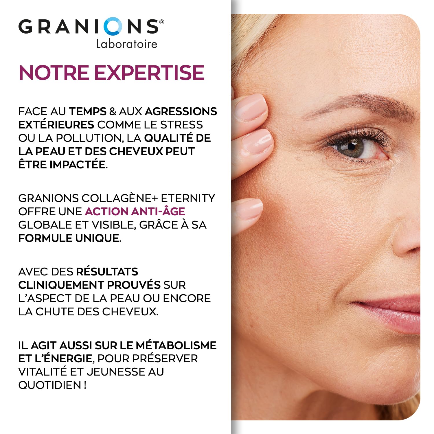 Collagene Marin Poudre - Granions Eternity - Acide Hyaluronique - 343g | Collagene Marin Tripeptides, Collagene Hydrolysé, Coenzyme Q10, Biotine, Anti-âge, Hydratation De La Peau, Pousse du cheveux