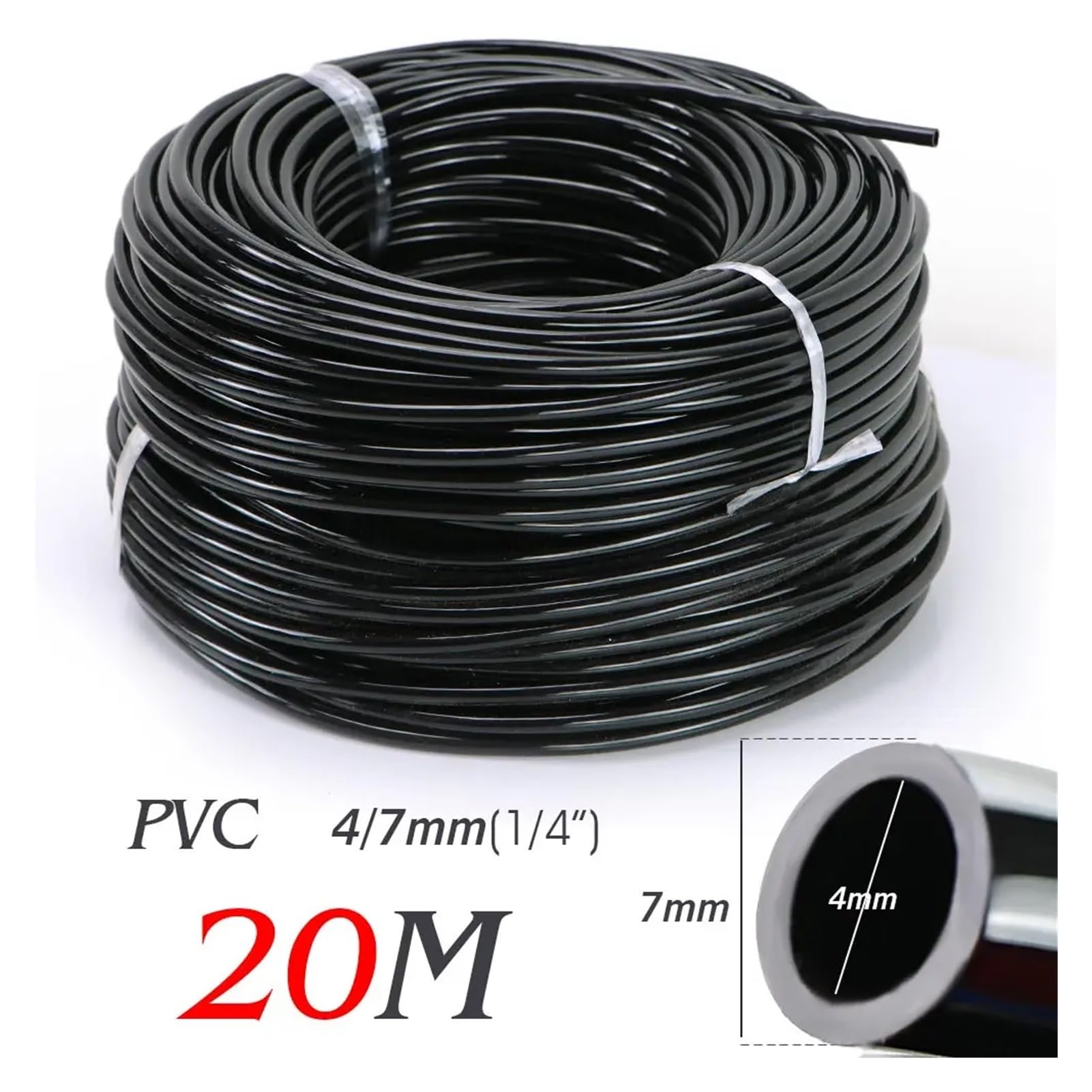 ISCBAFYX Tuyau d'arrosage de en PVC 10/20/40 M ID-4 mm, Tube d'irrigation Micro Goutte à Goutte 4/7 mm, Tuyau de 1/4", systèmes de pulvérisation de Brouillard agricole (B-20M)