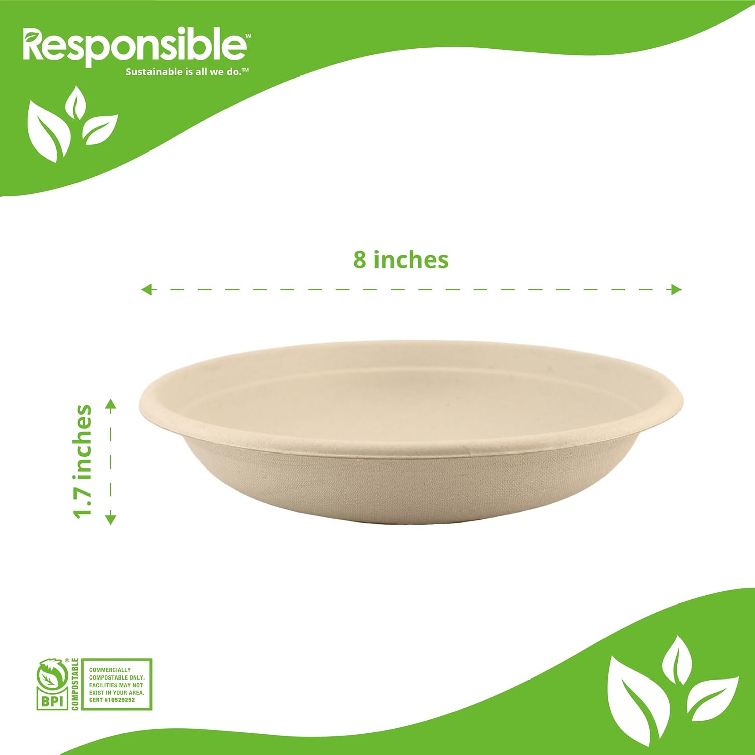 Responsible Products bowls are eco-friendly, Disposable Paper Bowls 24oz For Hot Soup (50 Count),Heavy Duty Paper Dinner Bowls, Dessert Bowls, Made from Sugarcane ＆ Bamboo Fibers