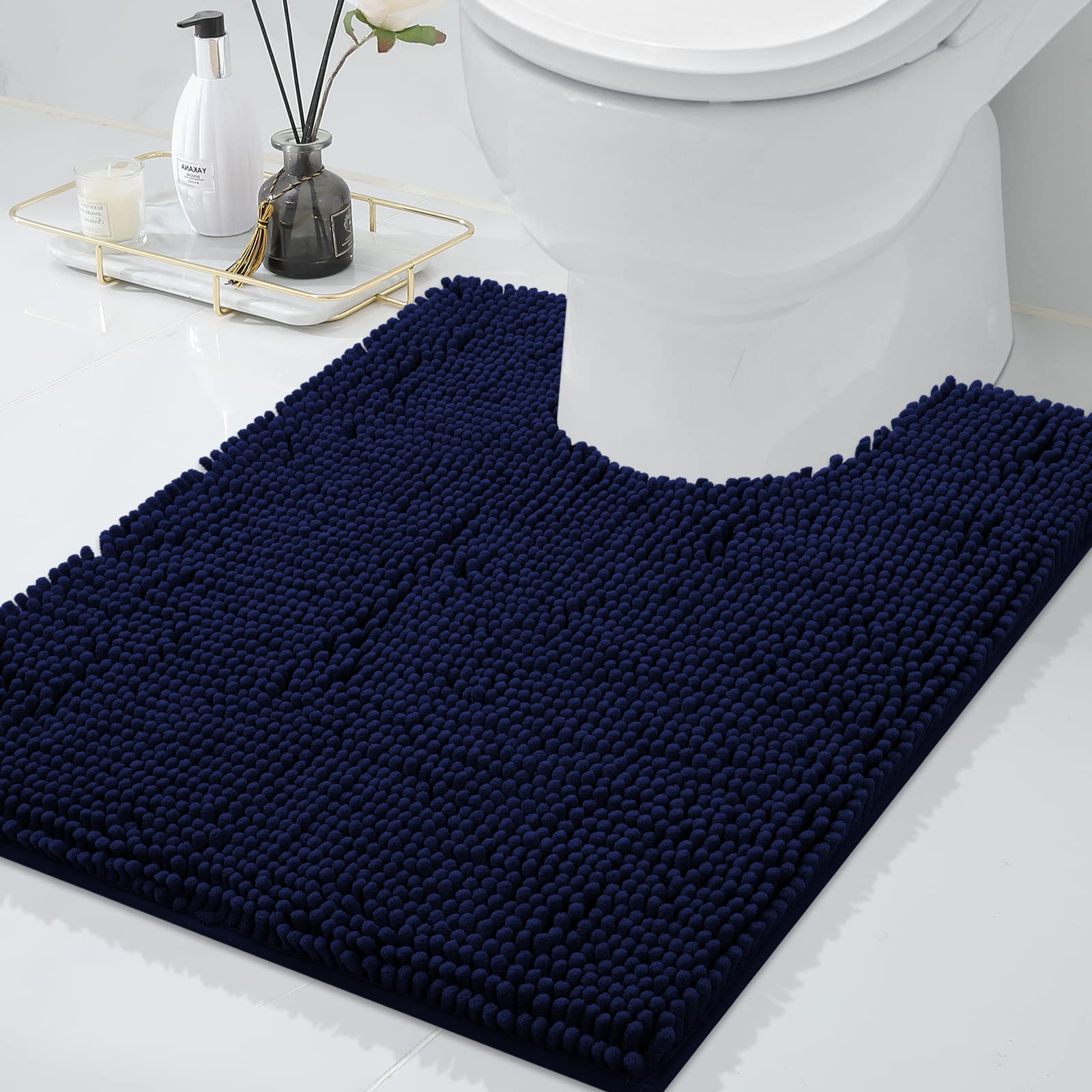 Smiry Chenille U-Shaped Toilet Bathroom Rugs,