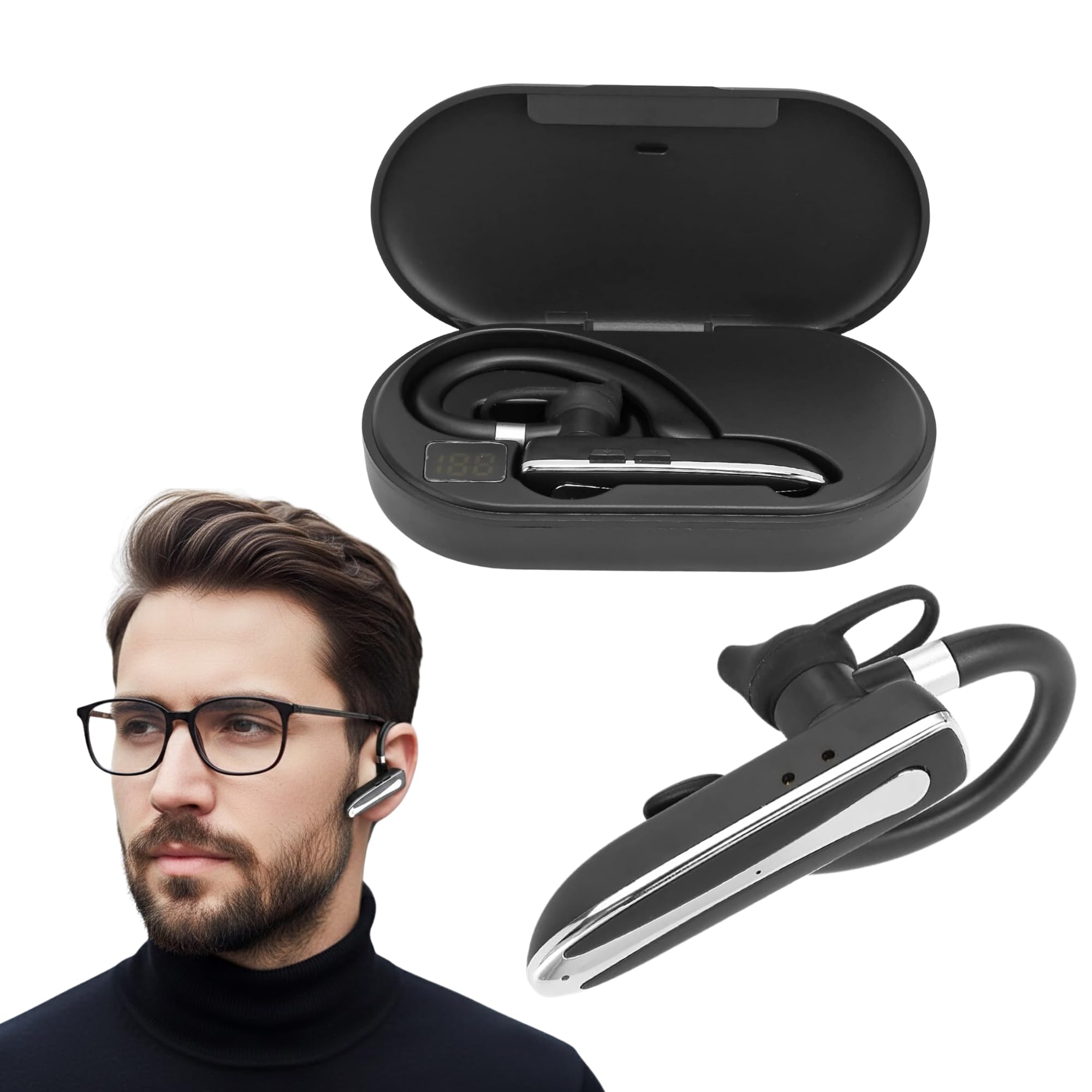 Drumstone TopRated 𝟏𝟓𝐘𝐫 𝐖𝐚𝐫𝐫𝐚𝐧𝐭𝐲 Single Ear Bluetooth Headset with Noise Reduction Mic | Wireless Earpiece with 15 Hour Playtime | Headphone for Driving, Office & All Day Calls