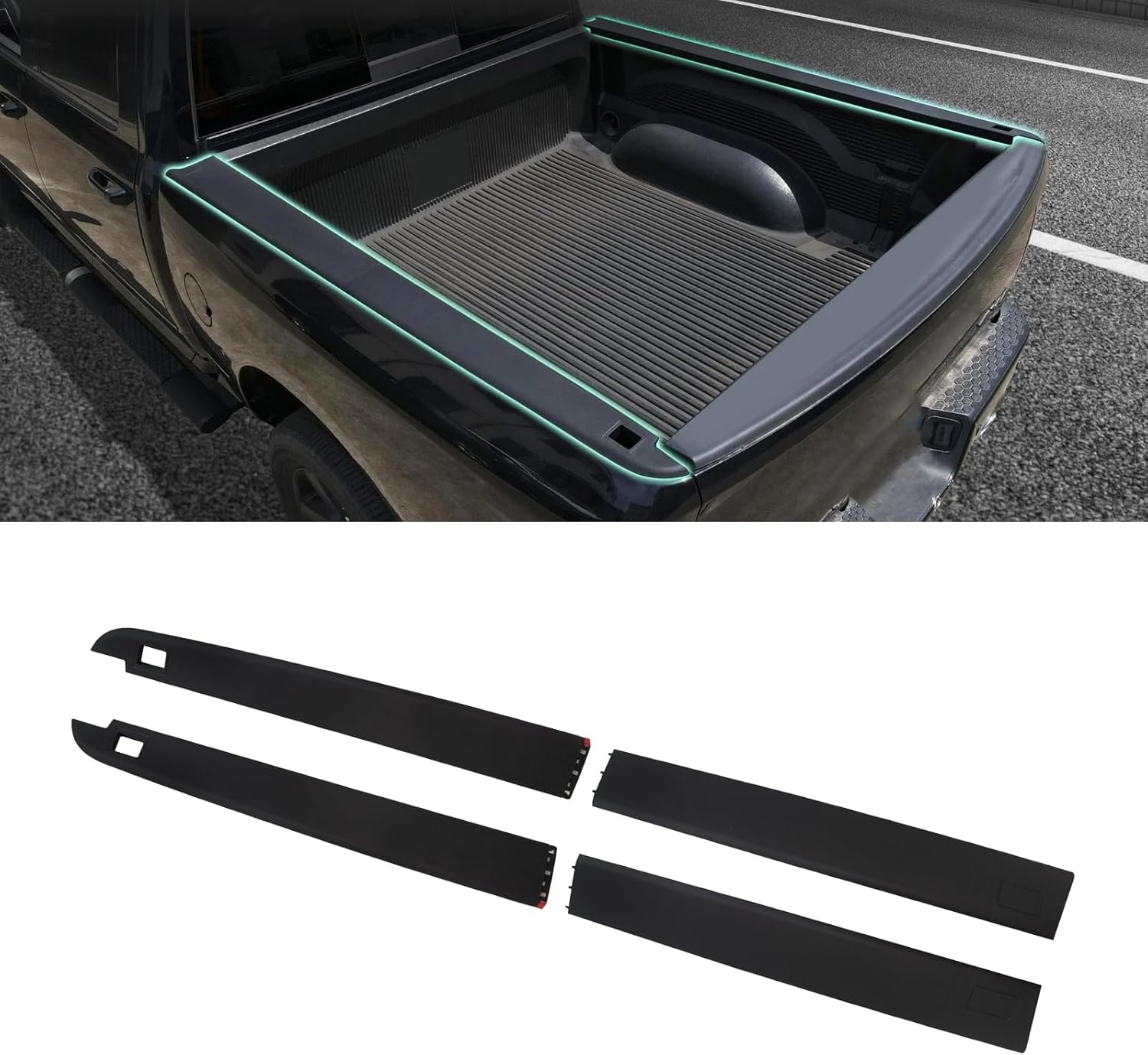 Truck Bed Side Rail Caps for Dodge Ram 1500, 5.7ft Bedrails Protectors with Stake Holes, 2009-2018 Models, 5.7' Bed