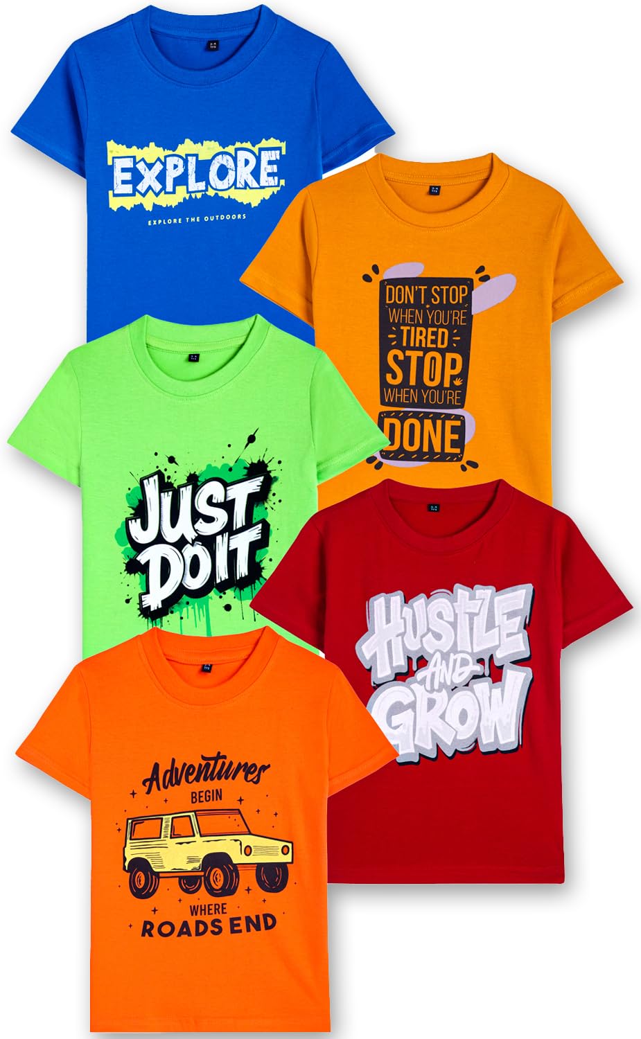 T2F Juego de 5 camisetas de algodón para niño | Tejido de algodón suave transpirable | Manga media y cuello redondo | Traje de ropa casual | Ropa infantil