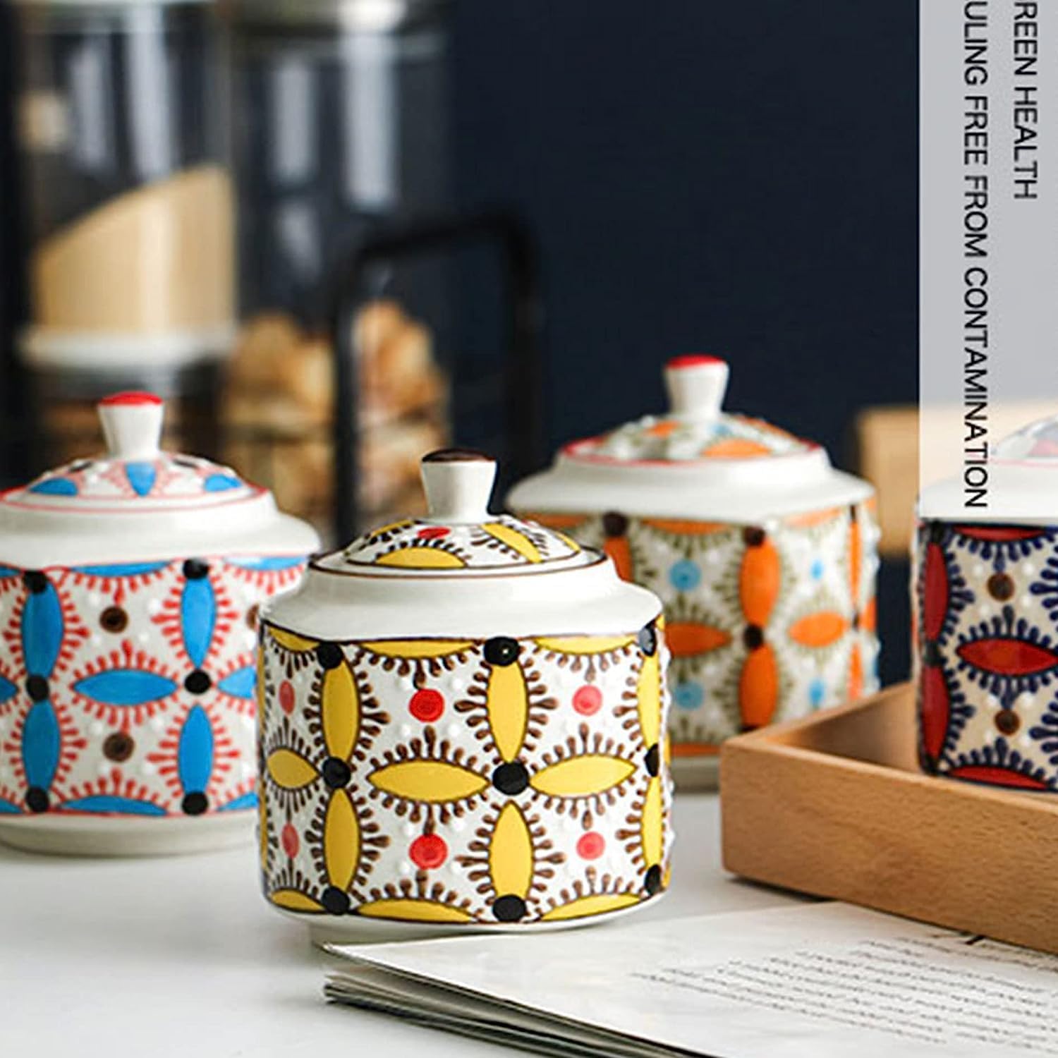 Food Canisters,Sugar Bowl,Spice Jars,Pastoral Style Creamer and Sugar Sets,Bohemia Creamer Jug Sugar Jar, Coffee Serving Set, Cream Pitcher-Orange-Sugar Bowl (Color : Yellow, Size : Milk Jug)