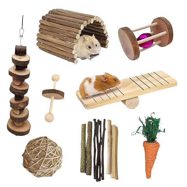 BAIFULAI Juego de juguetes para masticar de conejo de madera natural con palitos de manzana Timothy Heno