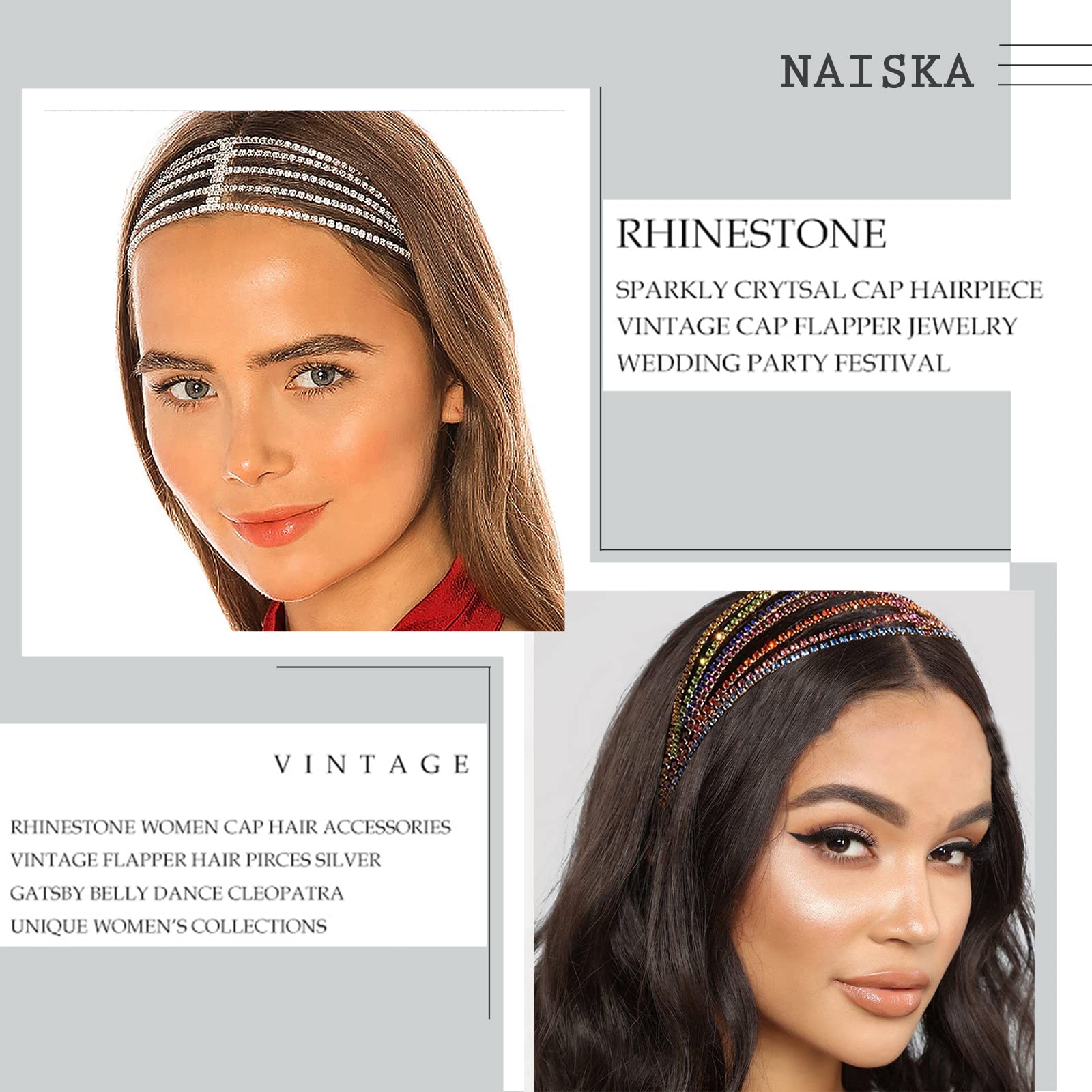 Crystal + Chain Strands Stretch Headband Amazon.com : CustomyLife 2pcs Elastic Rhinestone Headbands  main image 3