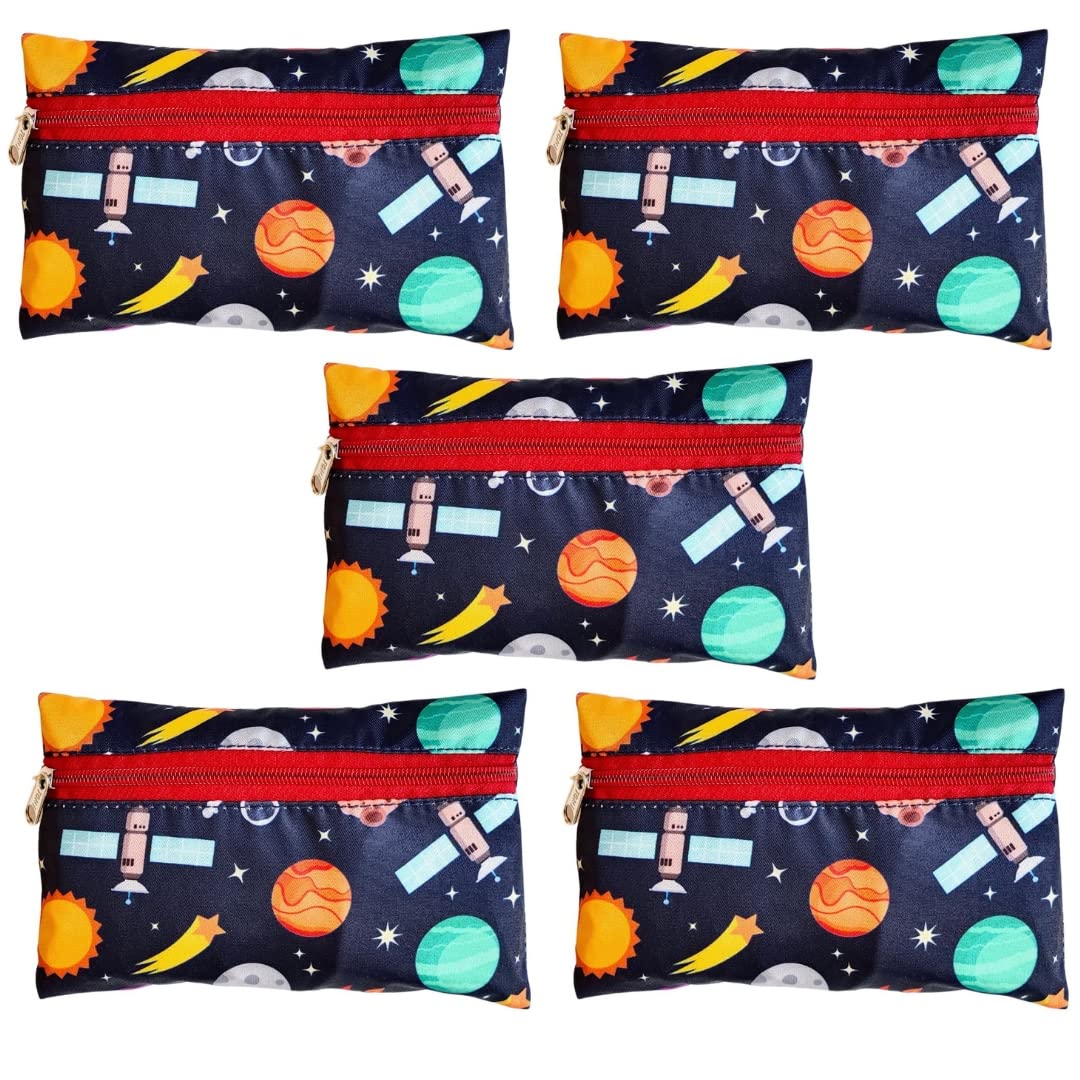 HOMEMATES 5 Pcs Return Gift Astronaut Space Large Capacity Pencil Stationery Pouch Bag for Kids and Girls (Blue)