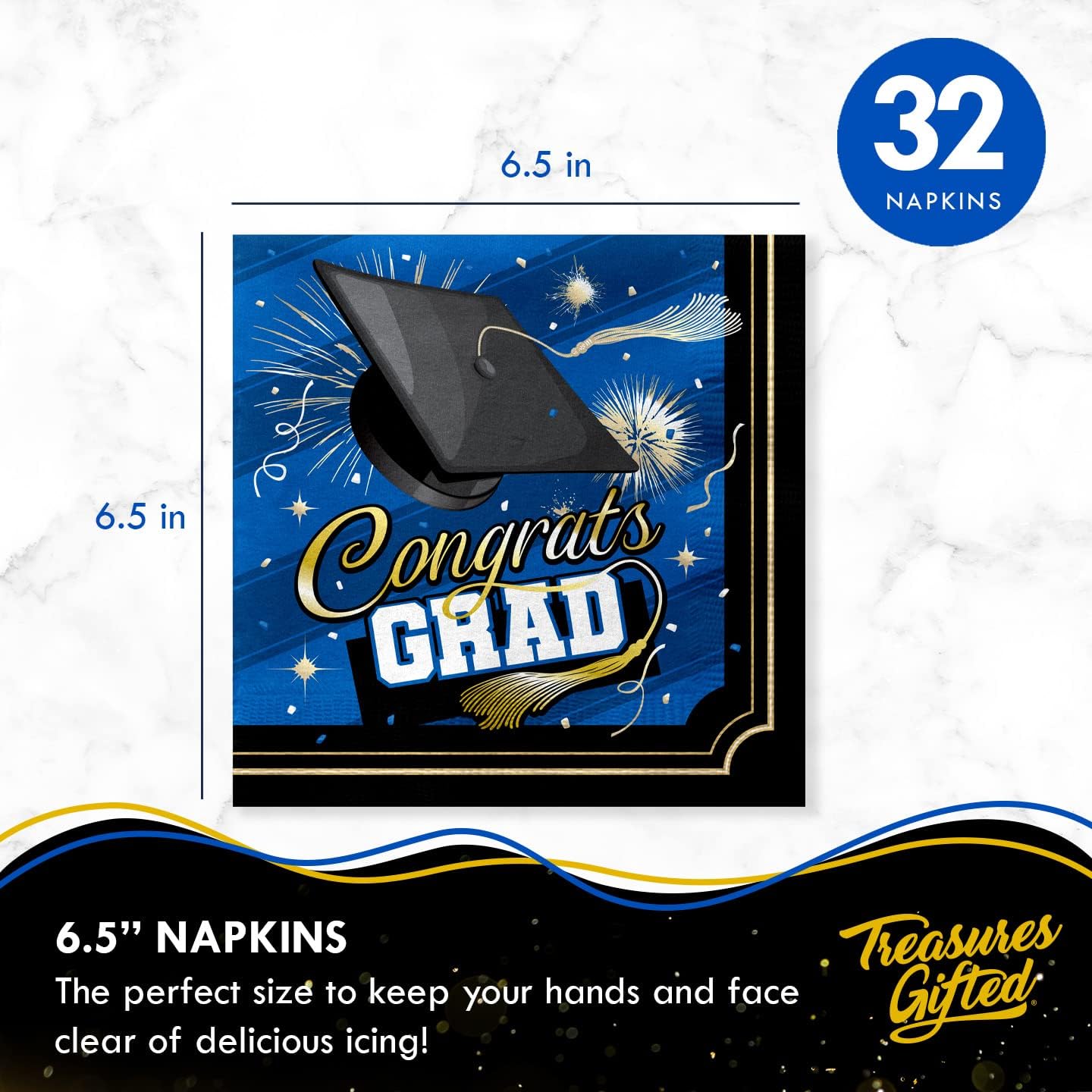 Treasures Gifted Blue 2026 Graduation Decorations - Serves 24 Guests - Dinnerware Classic Set Blue Grad Decorations, Graduation Party Supplies Class of 2026 - Plates, Napkins & Cups