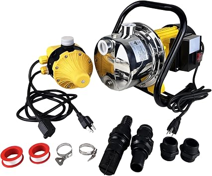1HP Water Pressure Booster Pump 1080GPH, 110V Garden Transfer Pump with Automatic Control Switch, Self-Priming Shallow Well Jet Irrigation Pump for Lawn Sprinkler Pond Draining Pool