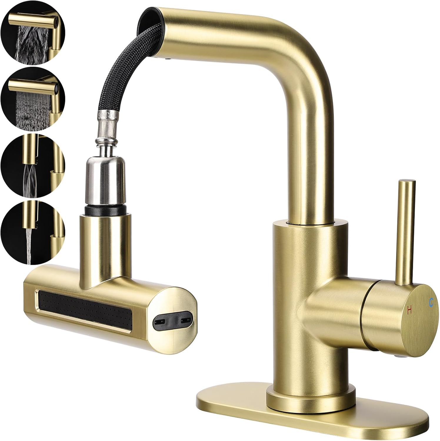 Bathroom Faucet 4 in 1, Faucet for Bathroom with Pull Down Sprayer ...