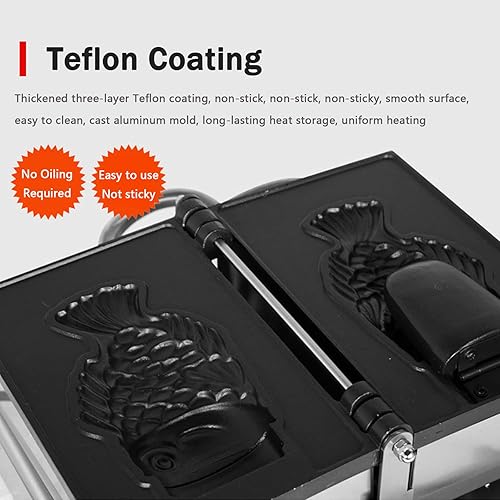 Miniatura 5 de Taiyaki Fish Waffle Maker Iron, máquina eléctrica Taiyaki, máquina de gofres de mermelada o helado de uso comercial, revestimiento antiadherente,