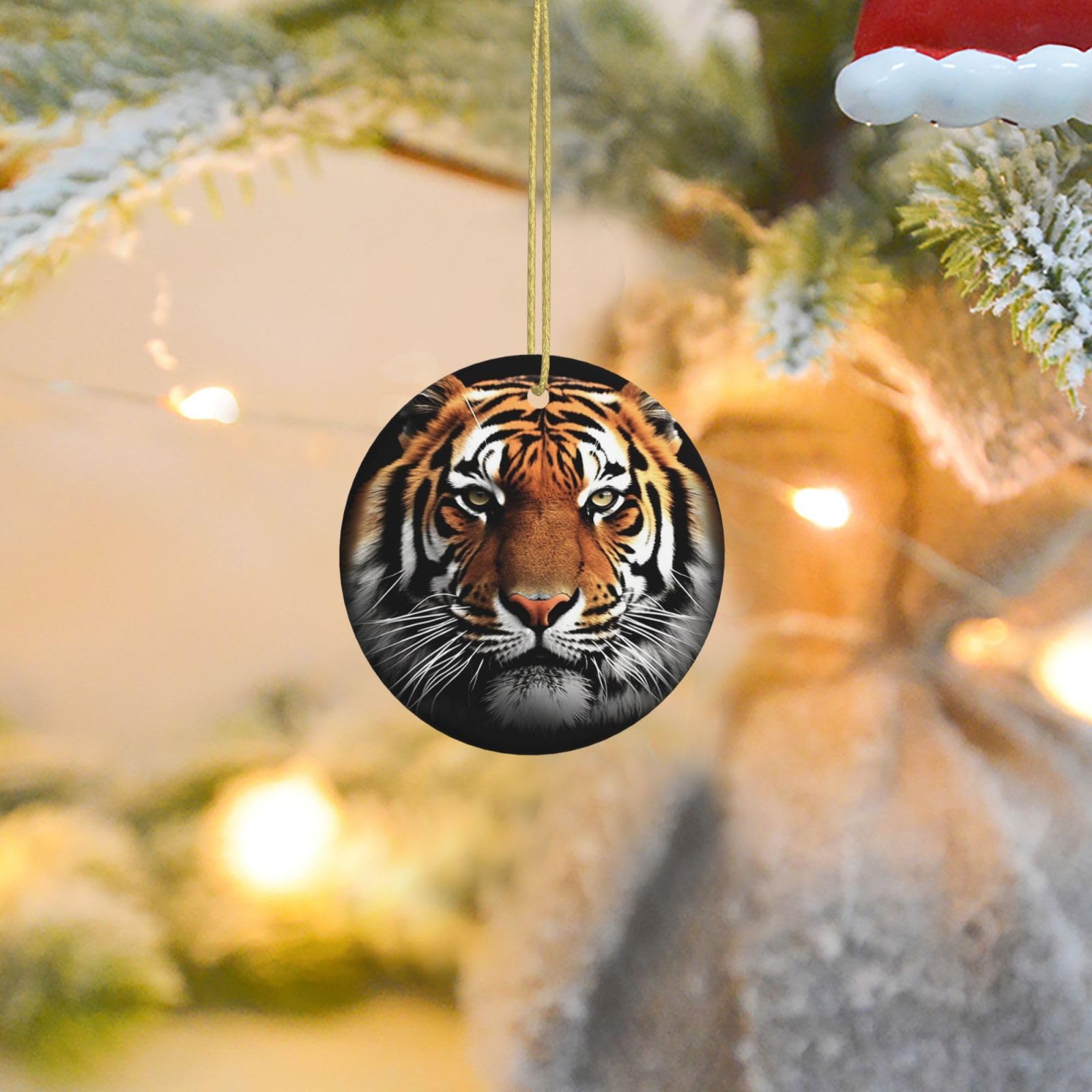 2025 Christmas Tree Decoration Hanging Round Ornament Tiger Face Ceramic Ornaments Christmas Tree Decorations Round Pendants for Xmas Tree Winter New Year Party Supplies