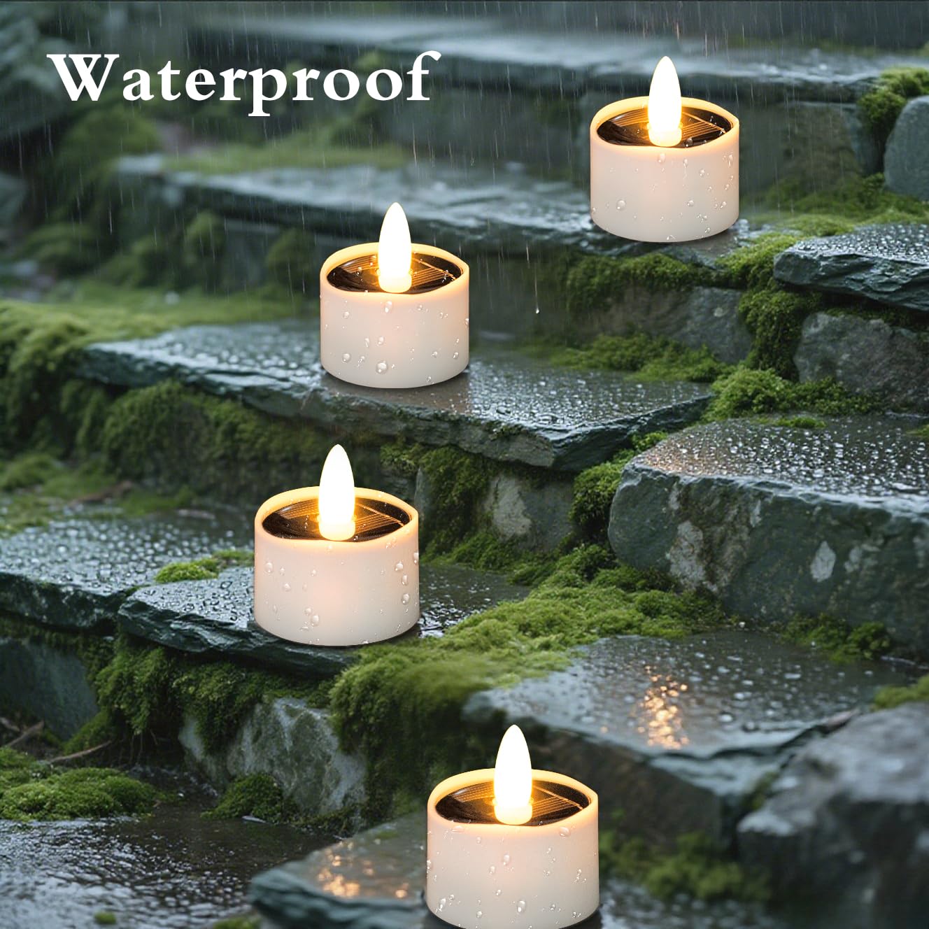 HL Solar Teelichter für Außen Wasserdicht,Flammenlose Solarkerzen,Solar licht outdoor Dusk To Dawn solarlichter Wiederaufladbar LED Flackernd für Garten Party Tisch Deko(Warmweiß 12 Stück 3.8cm)