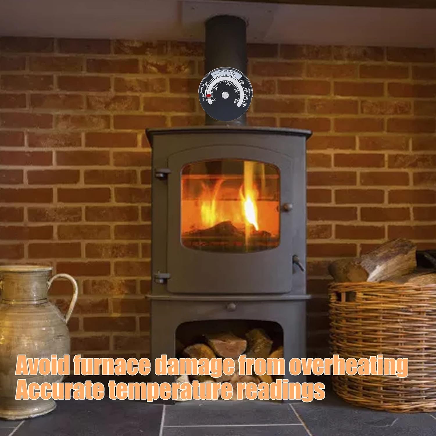 Sanpyl 0℃ to 500℃ Magnetic Stove Thermometer, Large Measurement Range, Magnetic Suction, Aluminum Alloy Dial Plate, for Wood Burning Stove, Gas Stove, Pellet Stove