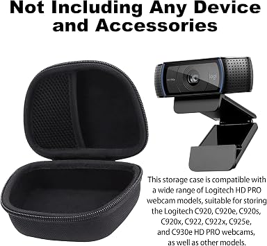 Aenllosi Hard Case for Logitech HD Pro Webcam fits C920/ C930e/C922 | Black, EVA case construction, Water-resistant, Dust-resistant design, Smooth zipper access, Carry handle, Case only