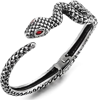 Acier Serpent Manchette Bracelet pour Hommes et Femmes - Serpent Design avec Rouge Les Yeux - Bracelet Style Rétro