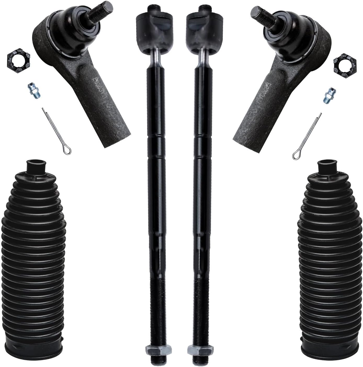 Detroit Axle - Front 6pc Tie Rods Kit for 2005-2009 Ford Escape Mercury Mariner Mazda Tribute, 4 Suspension Outer & Inner Tie Rod Ends 2 Boots 2006 2007 2008 Replacement