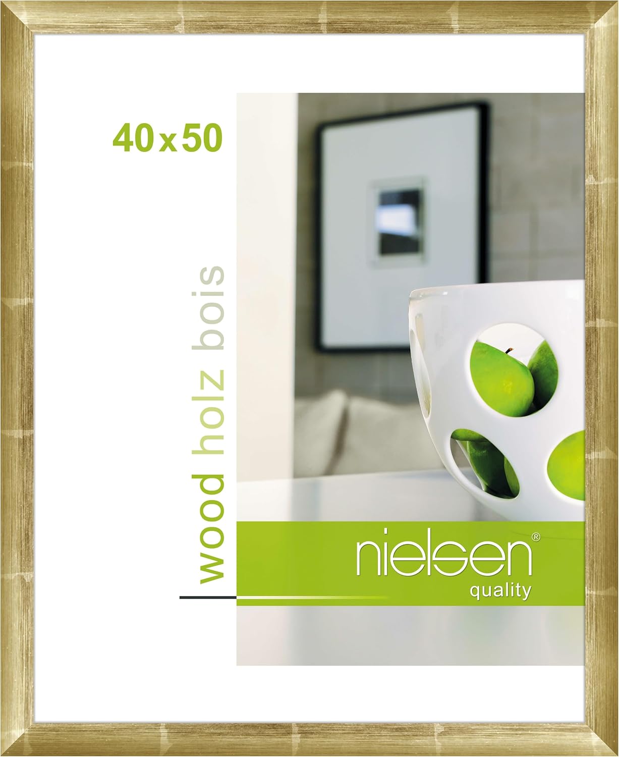 nielsen Essential Wooden Picture Frame 40 x 50 cm Gold Poster Frame for Hanging Portrait & Landscape Format Real Glass