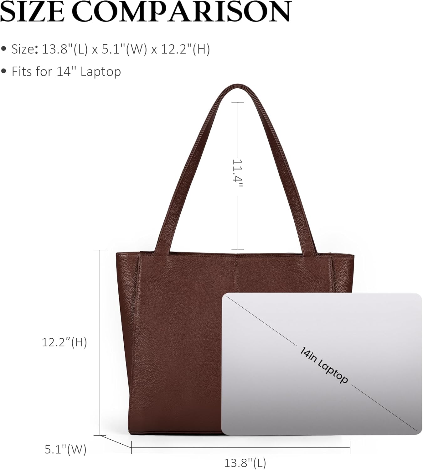 befen Genuine Leather Tote Bag for Women Work, Women's Leather Shoulder Bags Purses Satchel Handbags with Laptop Compartment - Image 4