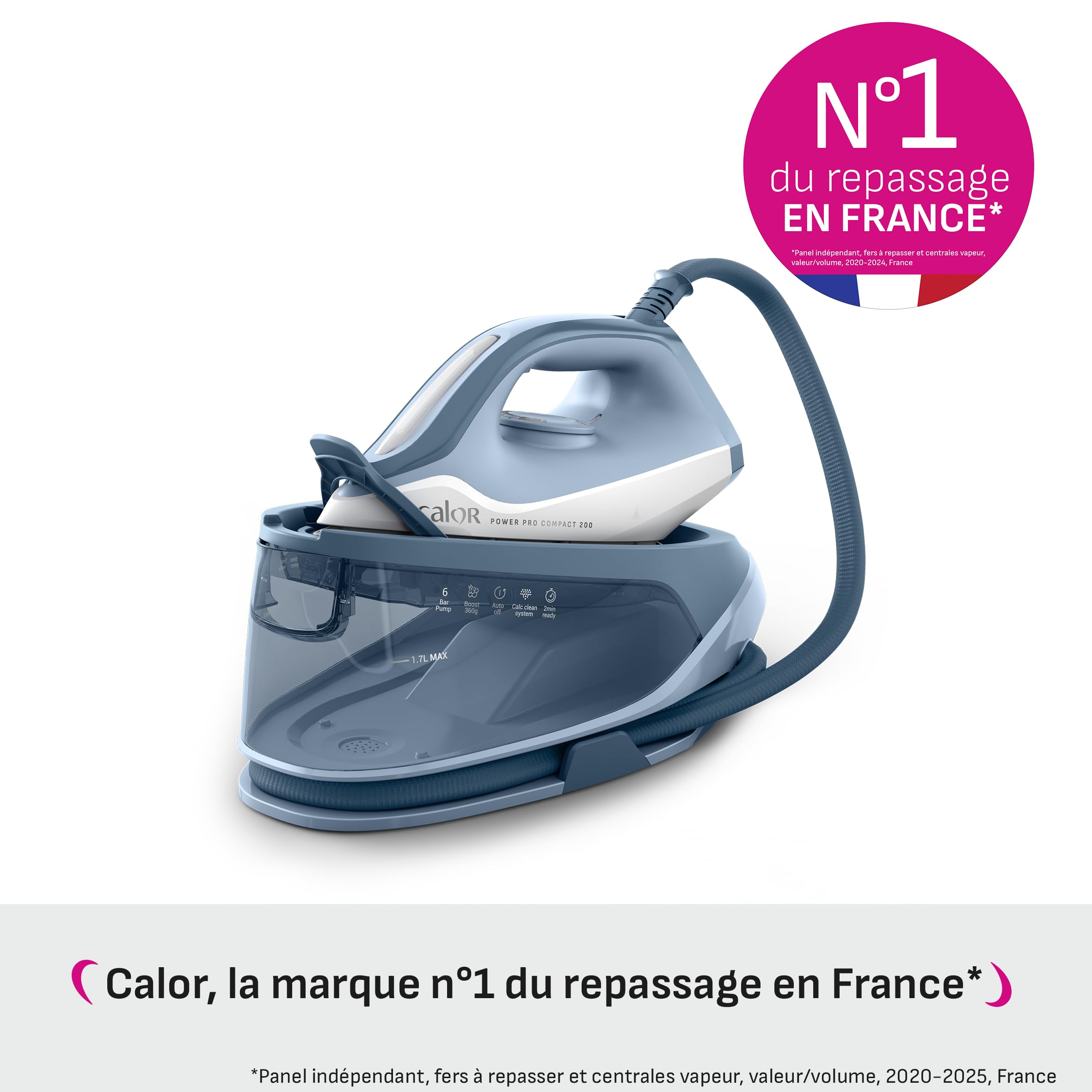 Calor Power Pro Compact 200, Centrale Vapeur Classique, Effet pressing 360 g/min, Léger et compact, Réservoir 1,7L, SV6210C0