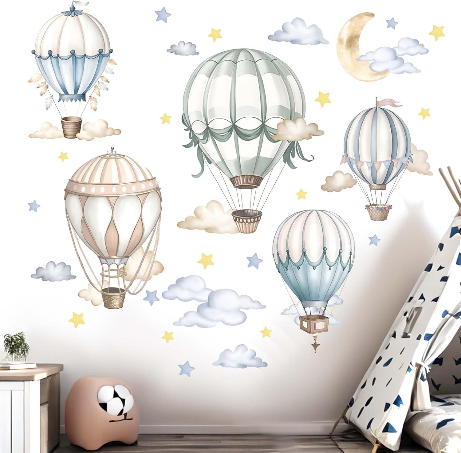 Balloon Wall Stickers for Baby: Infant Room Decor with Cute Hot Air Balloon Design Peel and Stick Wall Decals for Nursery and Kids Room Ages 0-12 Years