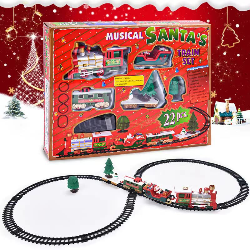 Train électrique de Noël-Ensemble de Train de Noël Classique pour Enfants,Jouet de Train de Chemin de Fer Électrique Ensemble de Jeu Alimenté par Batterie Jouet de Train Miniature Léger Et Sonore