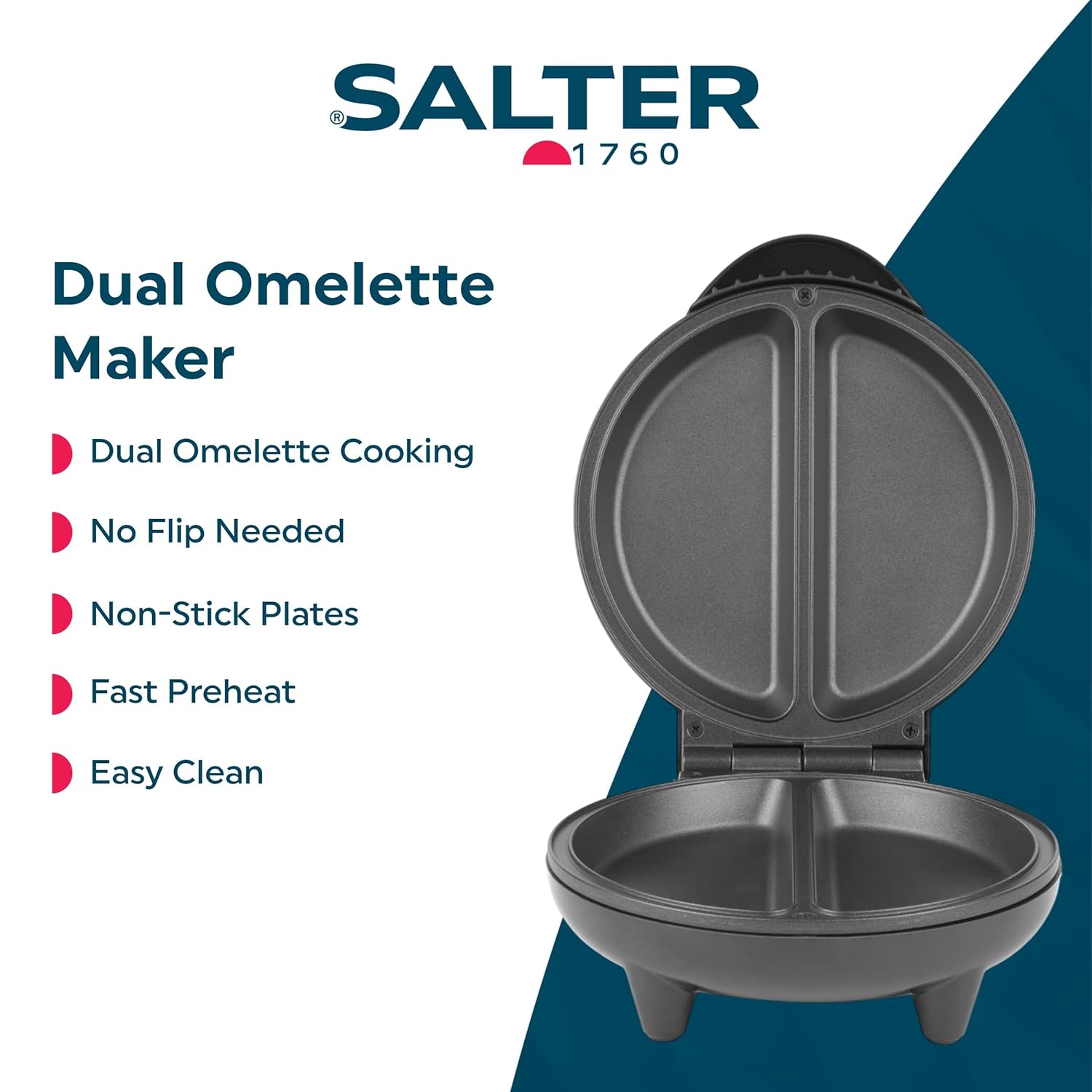Salter Dual Omelette Maker – Non-Stick Deep Fill Cooking Plates, Double Egg Cooker, Makes 2 Omelettes, No Flipping Required, Cook With Little To No Oil, Fast Preheat, Easy... - Image 2