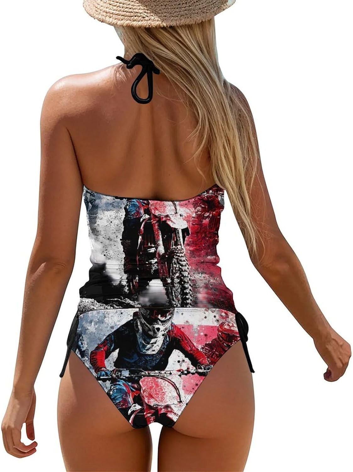 Dirt Bike Motocross U.S. Flag Women's Tankini Swimsuit Two Piece Tummy Control Bathing Suits Beach String Swimwear
