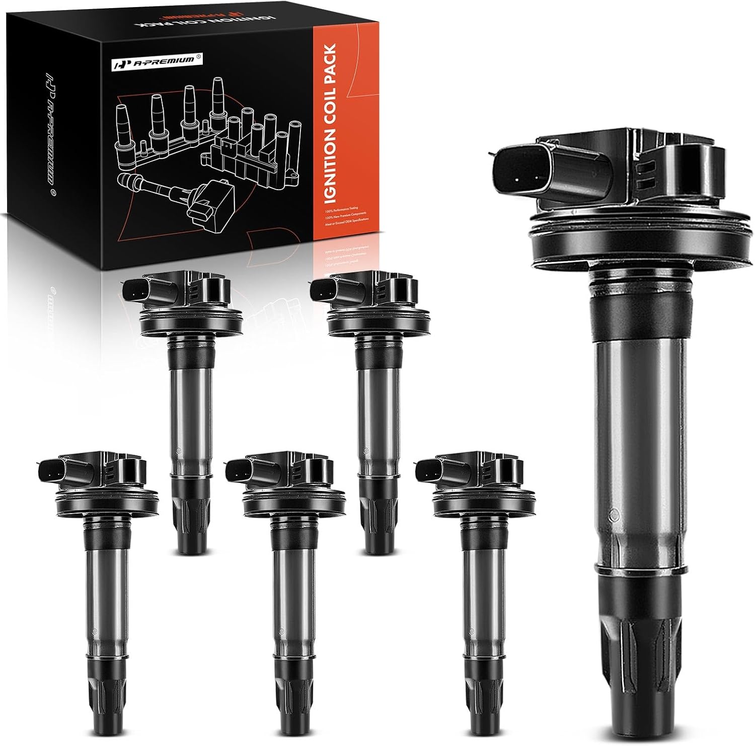 A-Premium Ignition Coils [Naturally Aspirated, w/ 2-Pins] Compatible with Ford Explorer F-150 Edge Fusion Mustang Taurus Lincoln MKS MKX MKT MKZ Sable 3.5L 3.7L 6-PC Set