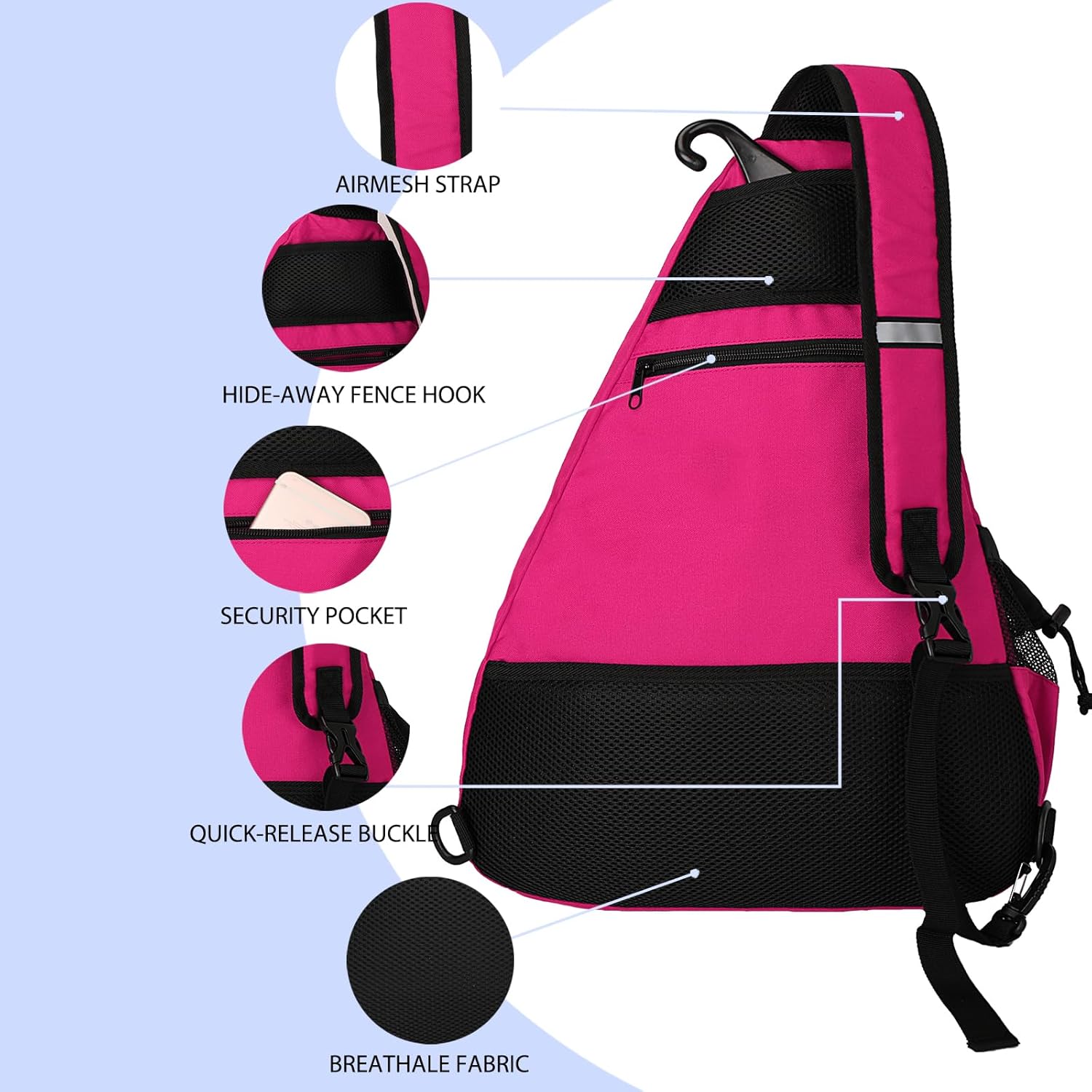 Goloni Pickleball Bag for Women,Mens Pickle ball Backpack,Lightweight Sling Bag with Fence Hook,Large Capacity,Safety Pocket - Image 6