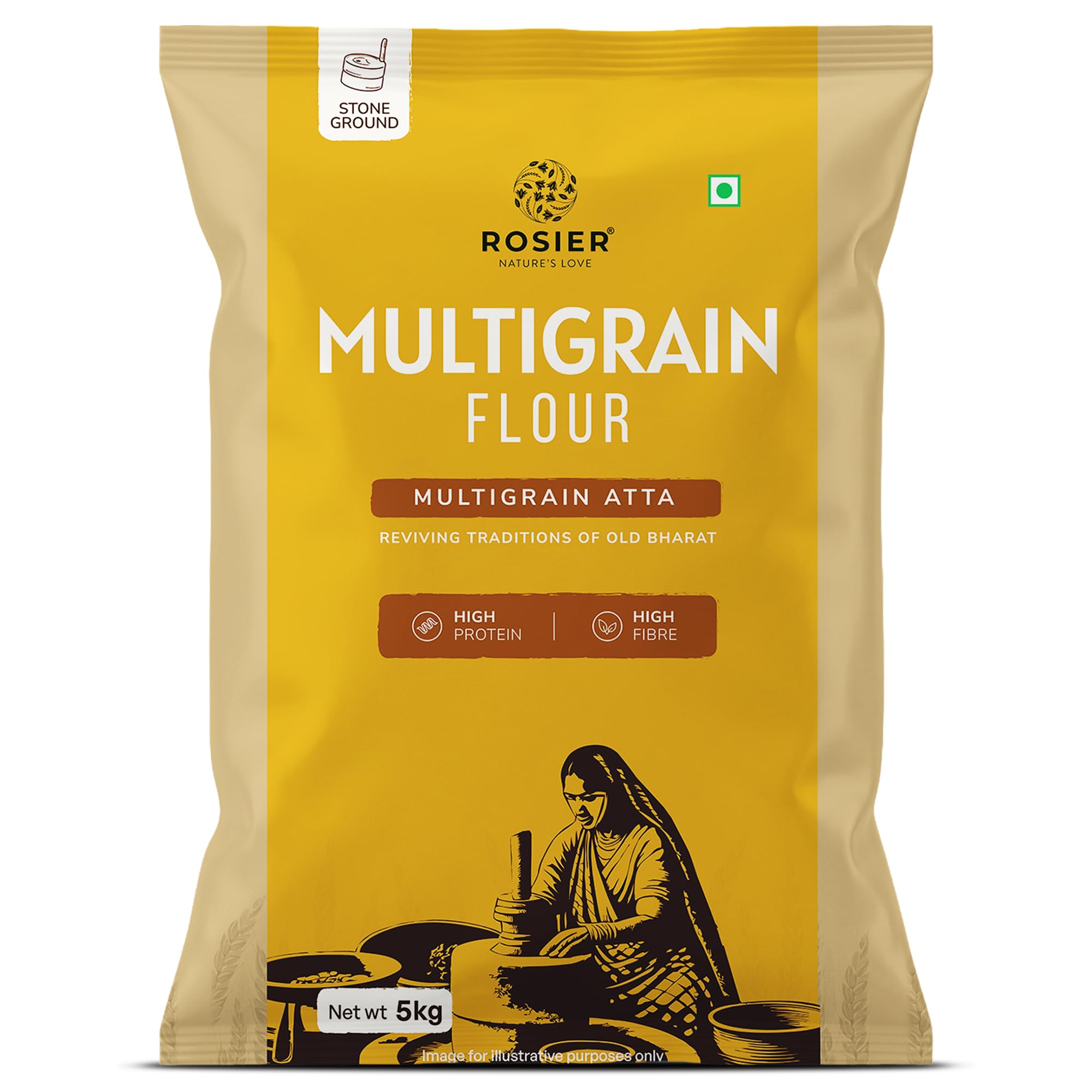 ROSIER Multigrain Atta 5kg | Khapli Wheat (50%) with Jowar, Ragi, Barley, Maize & Soy | Chakki Ground Flour | High Fibre Atta for Soft Rotis | No Additives, No Preservatives-image-16