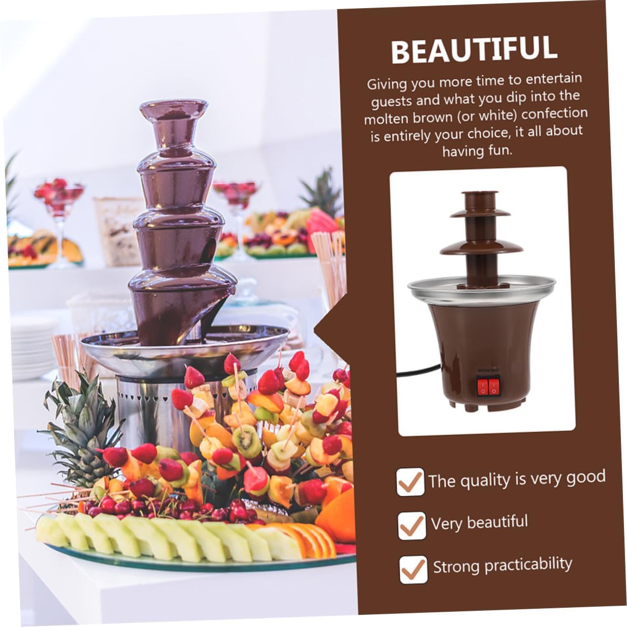 Chocolate Fountain Machine for Parties Desktop Chocolate Melting and Heating Fondue Tool with Continuous Flow Spiral Design for Weddings and Birthdays