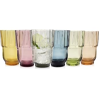 S NGER Casablanca 6-Piece Colourful Drinking Glasses Set Tall Water Glasses Dishwasher Safe Coloured Juice Glasses 300 ml
