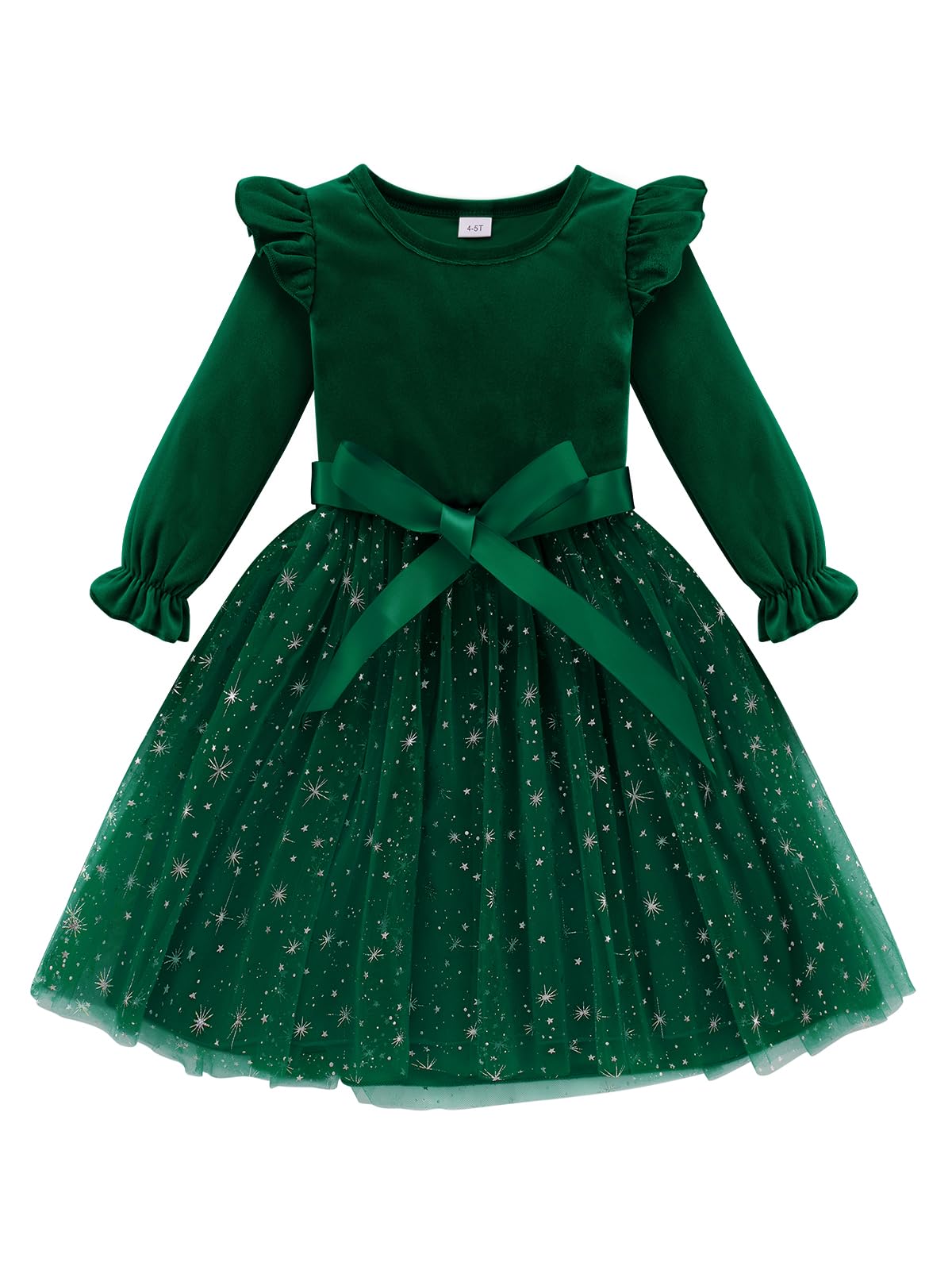 Photo 1 of Patgoal Toddler Girls Tutu Dresses Velvet Tulle Dress with Sequin Long Sleeve Holiday Party Fall Winter Dress 2-7Y Green