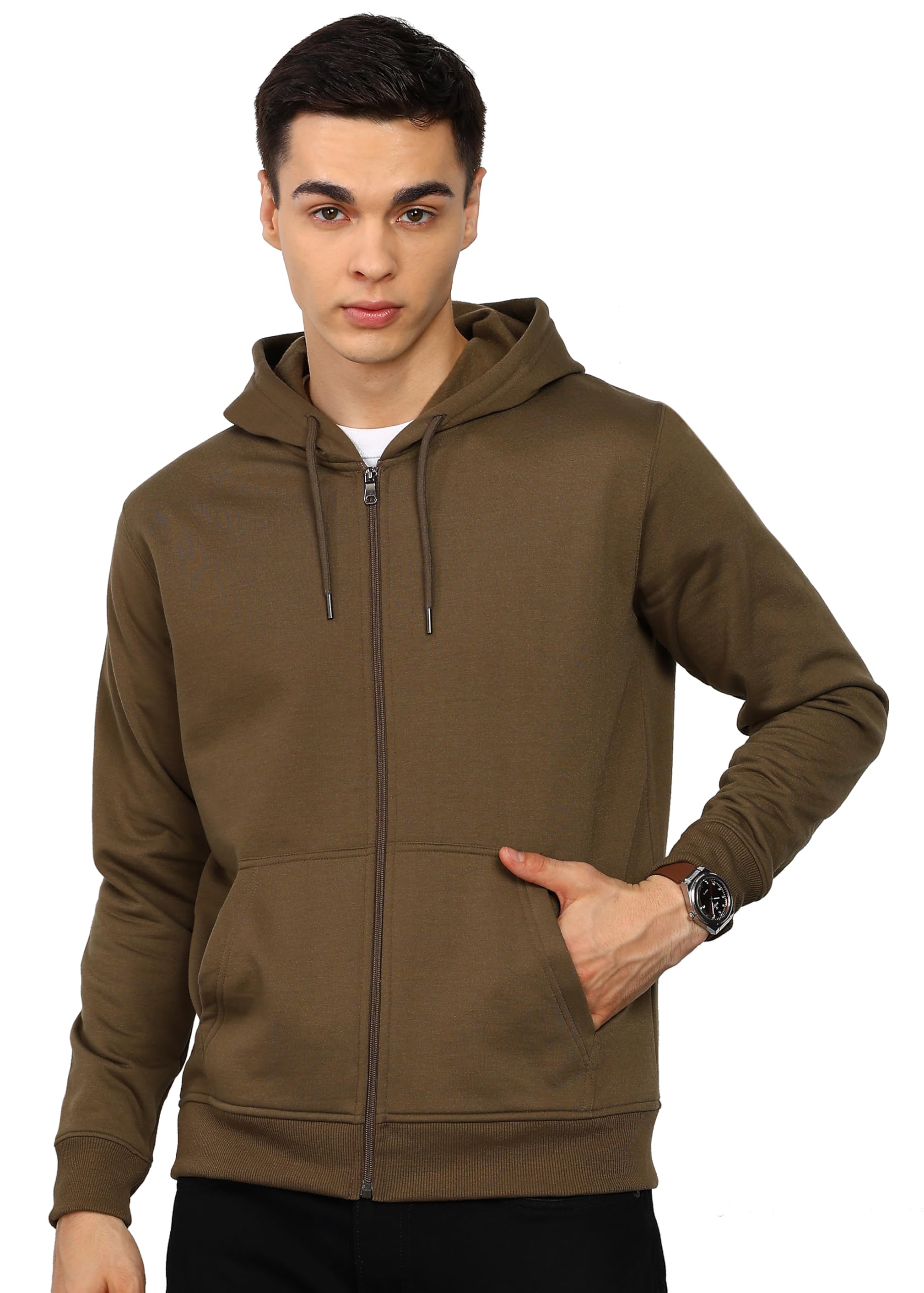 Men’s Solid Zipper Hooded Sweatshirt | Ribbed Hem, Lined Hood, Side Pockets, Durable Zip | Sizes S to 5XL | Multiple Colors