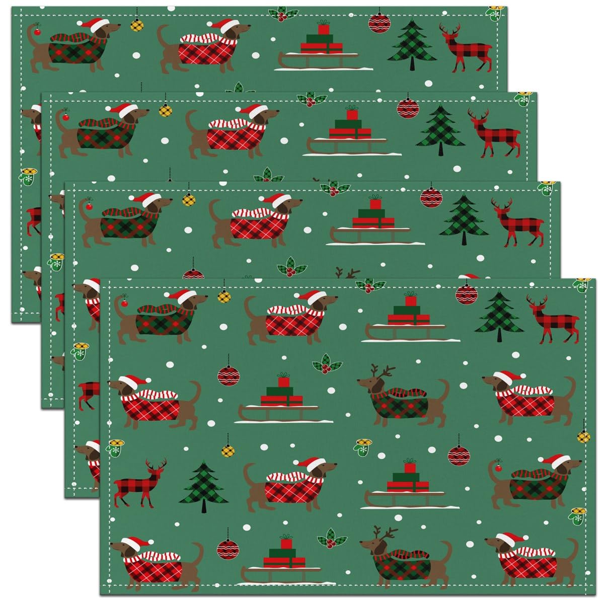 Homemissing Multicoloured 20 Christmas Table Mats Placemat Xams Sausage Dog Placemats Set Of 4 Kitchen Dining Table Cartoon Animal Placemats For Dining Table Indoor Outdoor Kitchen 45X30cm Buffalo Check Table Place Mats