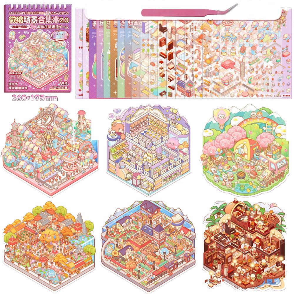 Tuyatezhi Ms 6Purple Fun 6 Sets Of Scene Stickers For Adults Diy House Scene Stickers With Tweezers Make Your Own Warm Home Coil Book For Adults Relief Stress,Party Favors Birthday Gift