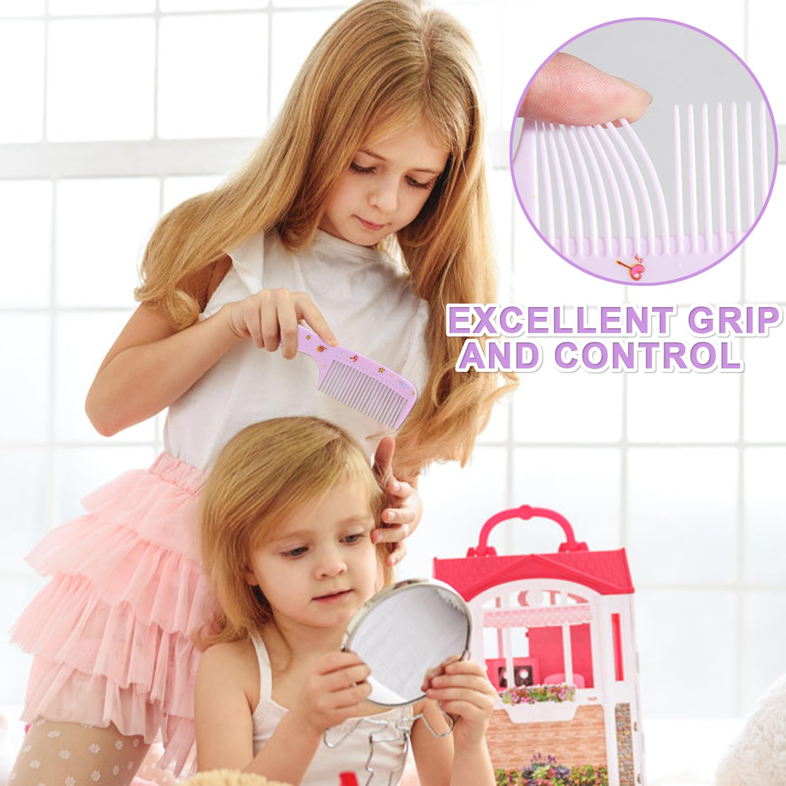 Juego de cepillos para el pelo de bebé para niñas, kit de peine desenredante con temática de unicornio rosa con peines de cola, peine de dientes finos y peine corto para viajes y peinado diario