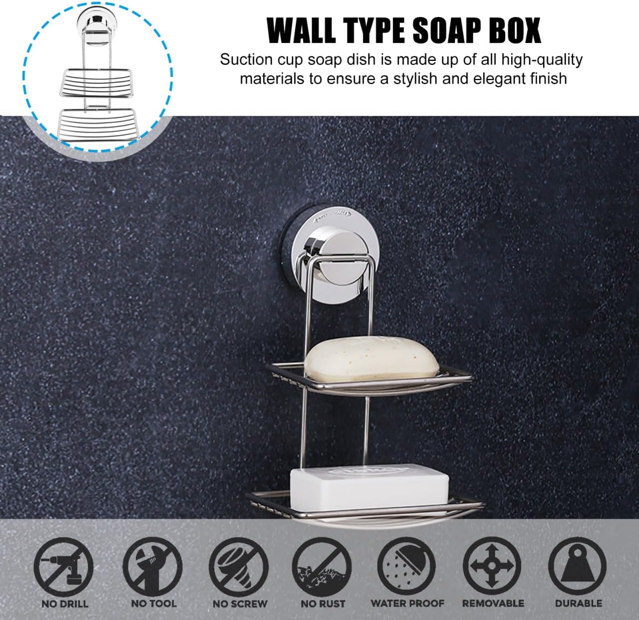 Scicalife Double Layer Soap Dish Holder with Strong Suction Cup Wall Mounted Stainless Steel Soap Holder for Shower Bathroom and Kitchen Fast Drainage Rust Resistant Fits Smooth Surfaces