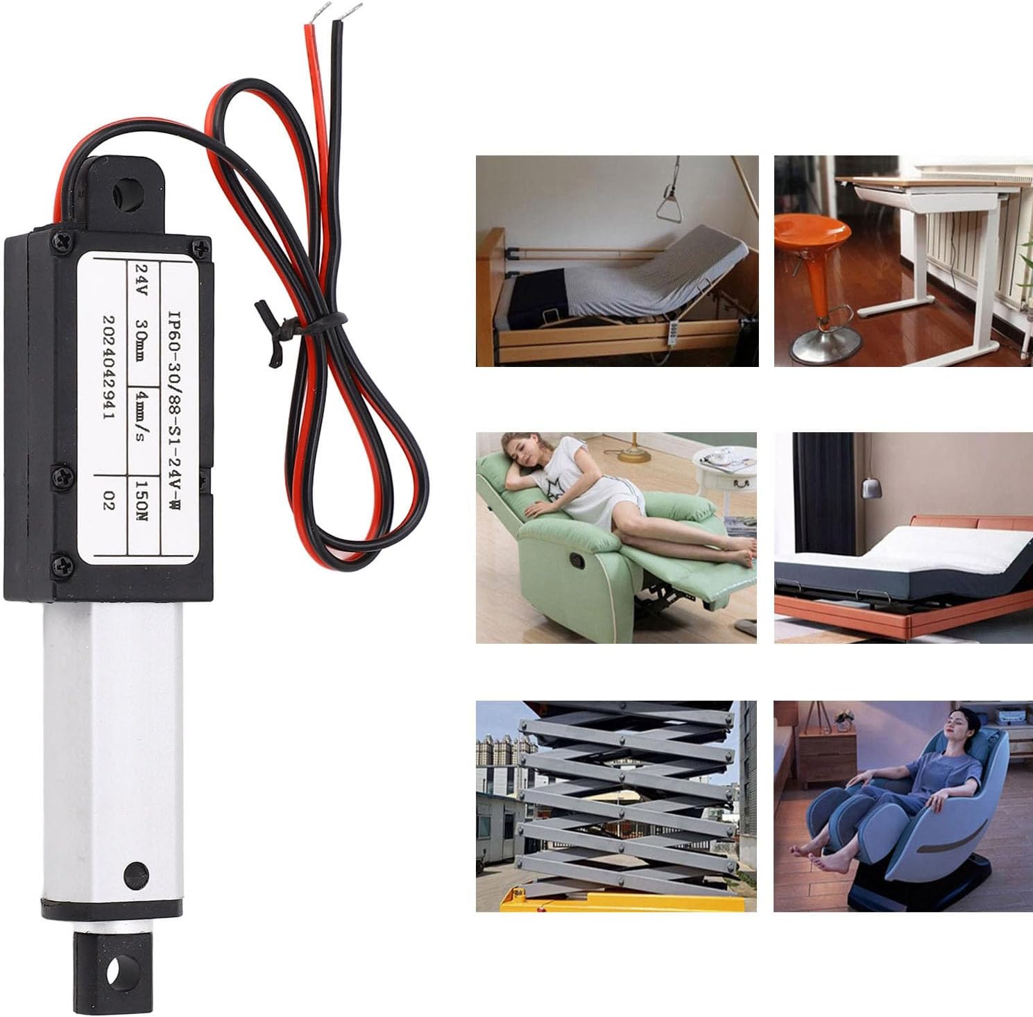 Mini Electric Linear Actuator 24V, Linear Actuator Motor Speed 150N IPX4 30mm Stroke for Electric Door Industrial Machinery