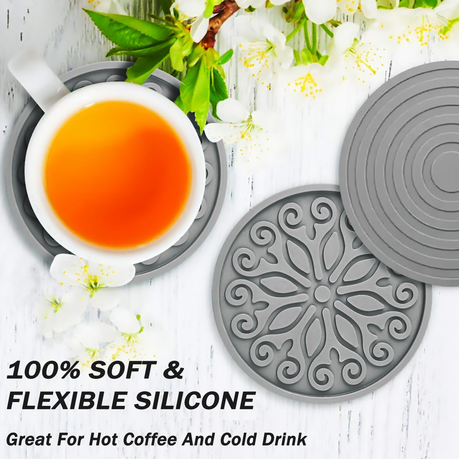 Silicone Coasters for Drinks,Resistant Reusable Drink Coasters-Great Gift for Birthday, Housewarming,Room Decor,Holiday Party (*2-Gray)