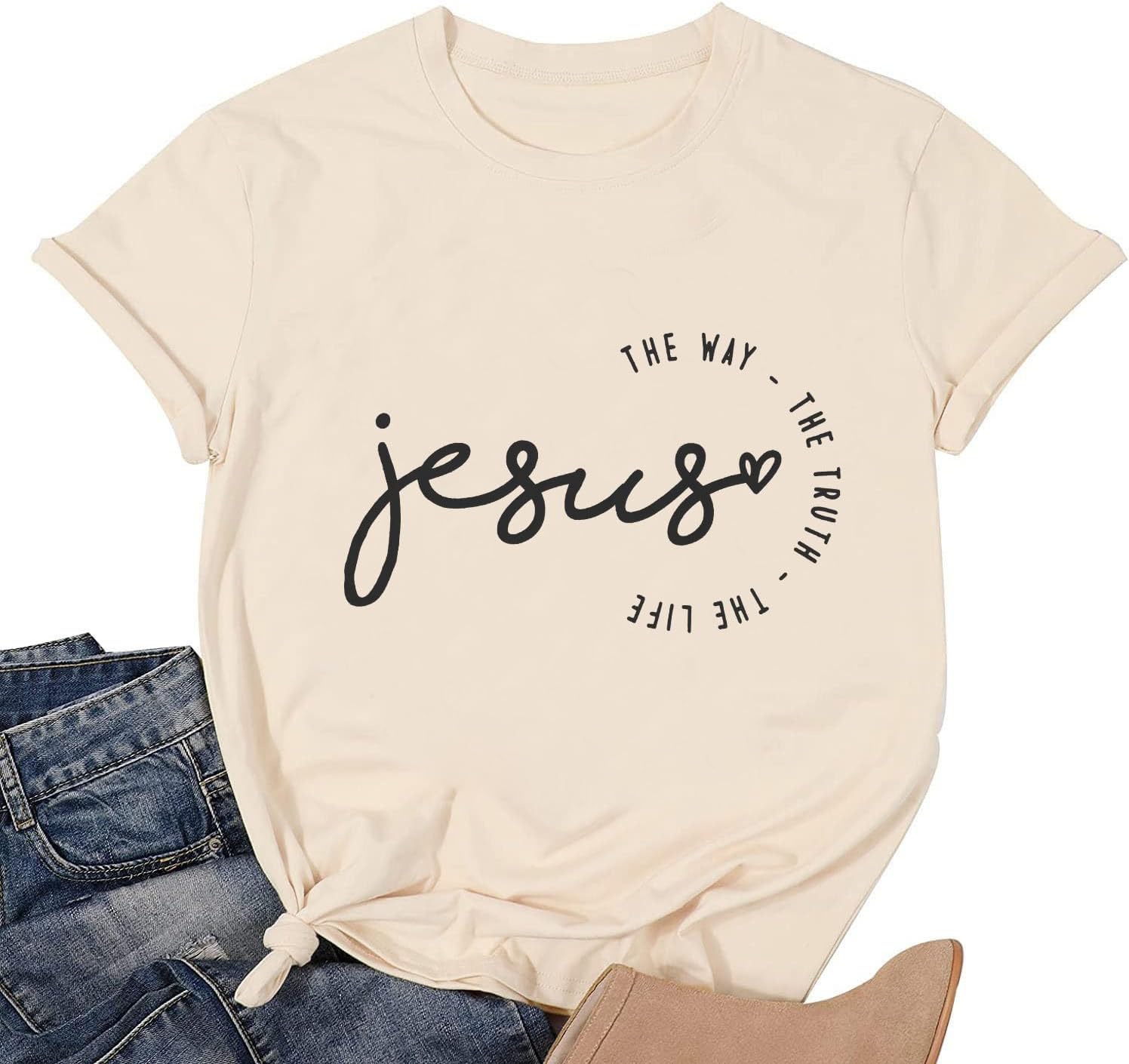 Christian Shirt for Women Jesus The Way The Truth The Life T-Shirt Bible Verse Inspirational Tee Tops