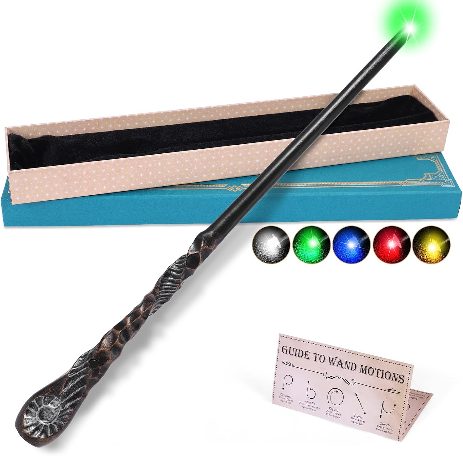 Light Up Wizard Magic Wand 5 Static Lightings Rechargeable Kids Toy Leopard | Witch Resin Wands for Kids Adults, Gift Set for Cosplay Display Birthday Party Favors Halloween Christmas