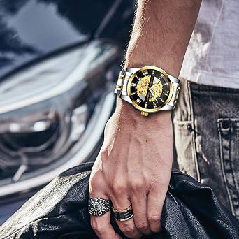 Senors Men's Watch Black Automatic Mechanical Skeleton Watches