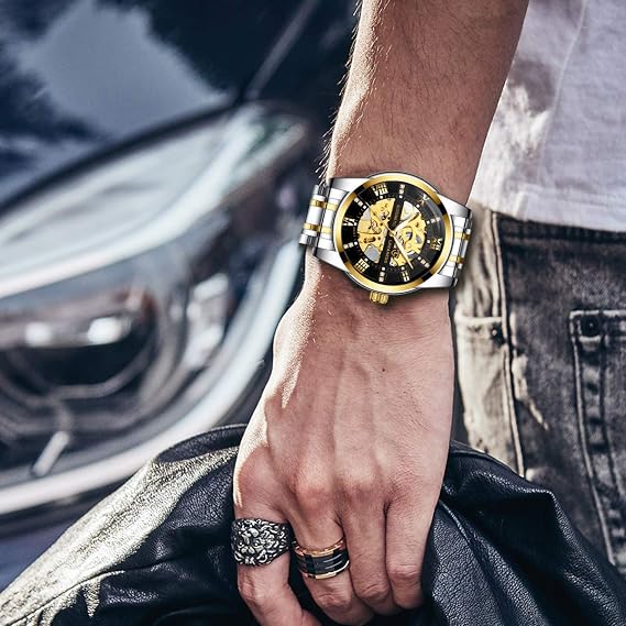 Senors Men's Watch Black Automatic Mechanical Skeleton Watches