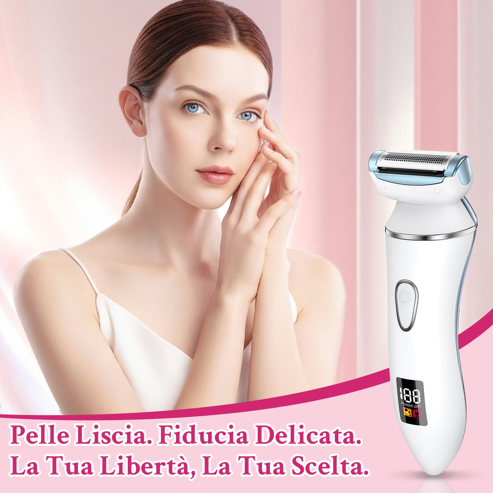 Ruycllo Rasoio Elettrico Donna 2 in 1, Rasoio Intimo Donna e Trimmer Bikini IPX7 Impermeabile, Trimmer Intima con Display LED per Gambe, Ascelle e Zona Intima con Custodia da Viaggio