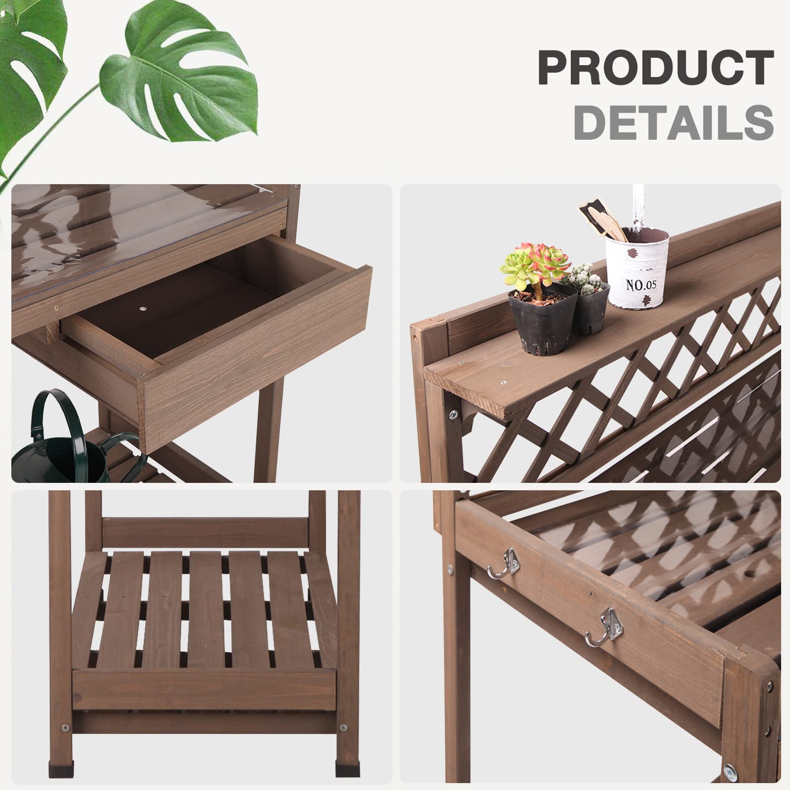 Large Outdoor Potting Bench Table, Garden Work Bench Station with Storage Drawer...